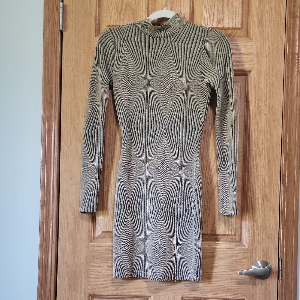 Dainty Hooligan Black and Cream With Shimmery Gold Geometric Dress (Homecoming)